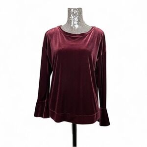 Burgundy Velvet Whimsigoth Bell Sleeve Top Witchy Holiday Large Evening Lounge